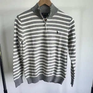 Polo Ralph Lauren Boys Quarter Zip Sweater Pullover Striped Sz Large 14-16 - Picture 1 of 6