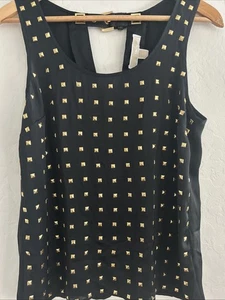 Michael Kors Womens Black Sleeveless Top Blouse Gold Studs Black Buckle Detail S - Picture 1 of 6
