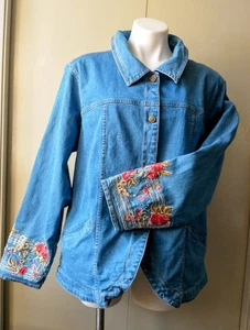 Denim & Co. Damen Jeansjacke Blazer bestickt Gr. 1X Blumen gefüttert Exc. - Bild 1 von 12