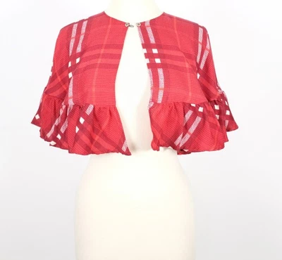 Nuevo Burberry Nova Capa Cuadros Poncho Chaqueta Lana Seda Rojo Foto 1 de 4