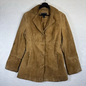 BERNARDO Tan Suede Blazer Jacket Womens Medium Button Boho Hippie Retro Western - Picture 1 of 9