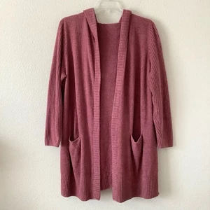 BAREFOOT DREAMS CozyChic Lite Longline Strickjacke Kapuze Taschen rose rosa weich 1X - Bild 1 von 15