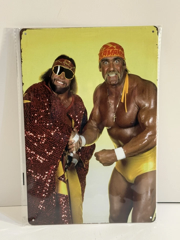 Cartel de metal Macho Man Hulk Hogan Mega Powers letrero de hojalata Wwe Wwf lucha libre Foto 1 de 1