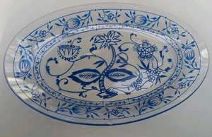 Glasteller mit Zwiebelmuster, oval vom Glaswerk Olbernhau, DDR, m. kleinem Chip - Bild 1 von 5