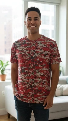 Camiseta roja digital camuflada matriz cuello redondo para hombre XL  Foto 1 de 4