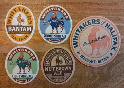 4 Rare Whitakers Halifax beer bottle Labels 1960's and beermat cat 9 - Image 1 of 3