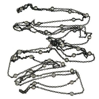 Collar Bisel Abierto Circonita Cúbica De Colección Chapado en Plata Cadena de Metal Extra Largo Raro Foto 1 de 4