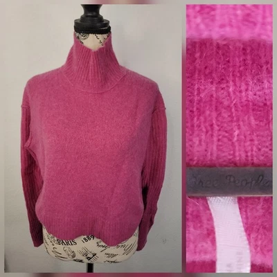 Suéter Free People Aubrey 100% Cachemira Cuello Alto Rosa Recortado Talla Pequeña Foto 1 de 4