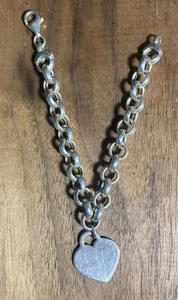 "Pulsera de cadena Rolo de 7"" de plata de ley 925 vintage con dije de corazón" - Imagen 1 de 7