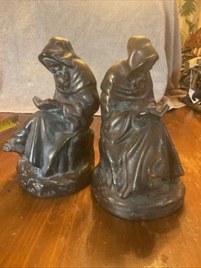 Antique Armor Bronze Reading Robed Monk Bronze Bookends Made In USA - Picture 1 of 7