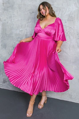 Vestido midi satinado Flying Tomato Saturday Plans, fucsia, 2x, nuevo con etiquetas Foto 1 de 4