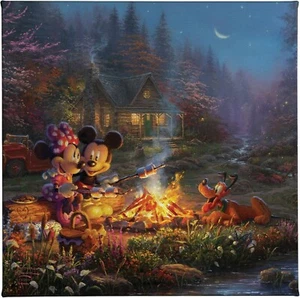 Thomas Kinkade Disney Canvas Wrap 14x14: 88286 Mickey Minnie Sweetheart Campfire - Picture 1 of 4