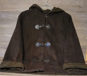 Cappotto donna Jones New York marrone ecopelle scamosciata sherpa pile bottoni taglia XL - Foto 1 di 8