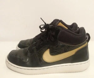 Nike Kids' Court Borough Mid Black, Metallic Gold, and White 6Y 845102-001 - Picture 1 of 12