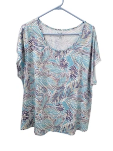 Coral Bay T-Shirt Top Womens 2X Blue Gray Tropical Cap Sleeves - Picture 1 of 12