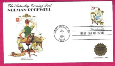 USA Illust. 1994 FDC - NORMAN ROCKWELL (Ltd Ed.)  - Fdi  STOCKBRIDGE, MA - Image 1 of 2