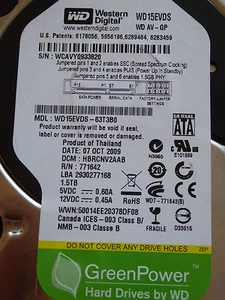 Western Digital WD15EVDS-63T3B0 | HBRCNV2AAB | 07 OCT 2009 | 1,5 TB - Imagen 1 de 1
