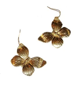 EARRINGS Wires Dangles GT Textured Goldtone Butterfly LARGE BUTTERFLIES - Picture 1 of 1