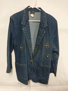 Damen BlueJean LORI Blazer 18 IN SCHULTER 30 IN LANG BEDAZZLE Schulterpolster Vintage - Bild 1 von 13