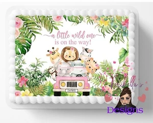 Safari Themed Zoo Jungle Edible Image Cake Topper Baby Shower Sweet Baby Boy-1 - Picture 1 of 1