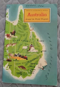 1956 Geographical Society AUSTRALIA NSW Around the World Program Stamp Book - Picture 1 of 5