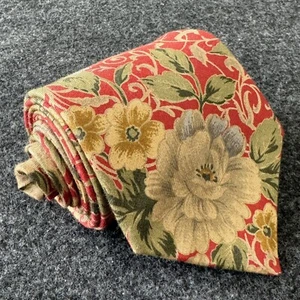 Vintage Belk In The Triangle Red Green Gold Floral Print men's XL Cotton tie EUC - Picture 1 of 9