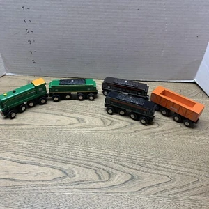 Lot of 5 Wooden Train Railroad Cars Magnetic Kids Boy Room Brio Compatible - Picture 1 of 9