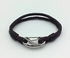 STUNNING BRAIDED BLACK LEATHER BRACELET WITH STAINLESS STEEL LOBSTER CLASP 19CM