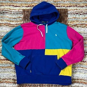 Polo Ralph Lauren Color Block Pink Blue Yellow Hoodie Hoody Men's Size Large L - Picture 1 of 3