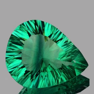 20x17 mm { 21.18 cts} Pear Concave Cut AAA Fire Emerald Green Fluorite {IF-VVS1} - Picture 1 of 2