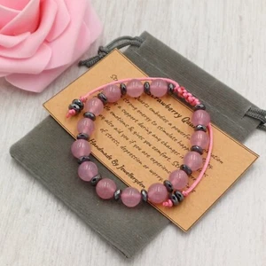 STRAWBERRY QUARTZ Bracelet Cord Handmade Gift Bag Card Crystal Gemstone 8mm - Picture 1 of 12