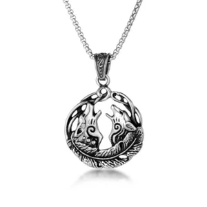 Herren Mädchen Edelstahl Paar Liebe Wikinger Wolf Anhänger Halskette Damen Unisex - Bild 1 von 7
