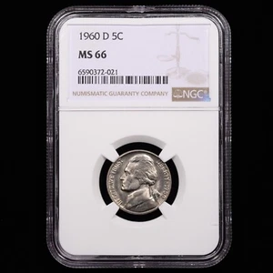 1960-D Jefferson Five Cent 5c - NGC GRADED MS66 - Picture 1 of 4