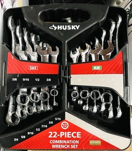Husky 1000-037-917 SAE/MM 22-teiliges Kombi-Schraubenschlüssel-Set - Brandneu - Bild 1 von 2