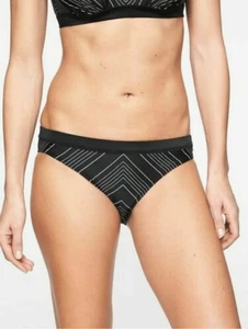 Athleta Medium Rise Bikini Bottom Banded Black White Chevron Print Womens Sz M - Picture 1 of 7