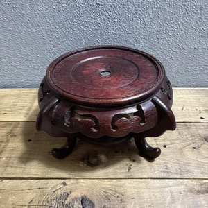 Beautiful Vintage Wood Mahogany Asian Chinese Footed Vase Or Lamp Stand Riser - Picture 1 of 7