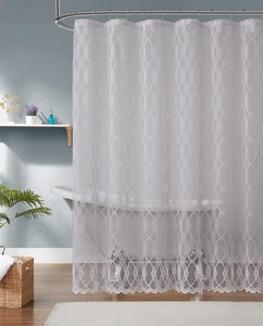 Cortina de Ducha Minimalista - Blanca, 72 Pulgadas Geométrica para Baño Moderno Deco... - Imagen 1 de 3