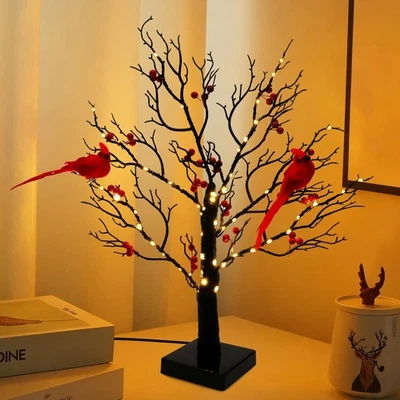 Vintage LED Glowing Tree with Cardinals and Red Berries, Battery Operated Twi... - Image 1 of 4