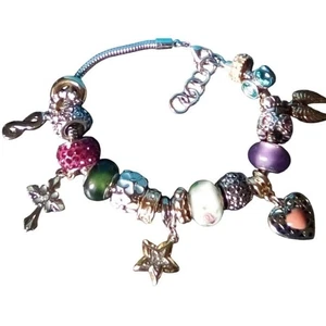 Gold und Silber Ton Multi Color Kristall Gefühle Thema Bettelarmband, JTV - Bild 1 von 7
