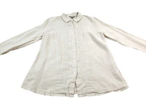 Tommy Bahama Shirt Womens Large Beige Pintucked Long Sleeve Collar Button Front - Picture 1 of 8