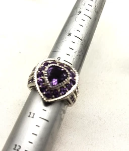 Schwerer Sterling Silber Multi Amethyst Steine Herz Ring gemarkt 925, Gr. 10 #165 - Bild 1 von 10