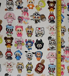 L@ BU BU CUTE CHARACTERS WHITE FABRIC (HALF-YARD OR 1-YARD)  - Picture 1 of 4