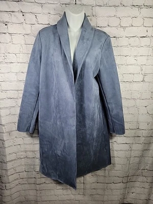 Chaqueta de gamuza Tahari para mujer talla M azul polvoriento larga de cuero sintético bolsillos delanteros abiertos Foto 1 de 4