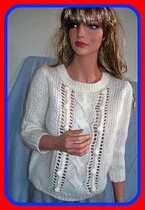 NUOVO NUOVO CON ETICHETTE SMALL RETAIL $40 bianco crema APERTO TESSUTO OLD NAVY 3/4 SLV PULLOVER TOP - Foto 1 di 1