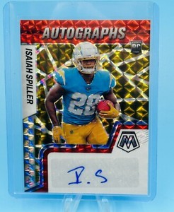 2022 Panini Mosaic Isaiah Spiller Choice Fusion Red & Yellow Prizm Rookie Auto