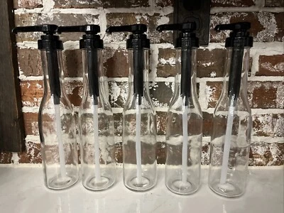 Set of 5 Coffee/Water Bar Syrup Glass Bottle Dispensers With Black Pumps (B147) - Image 1 of 4