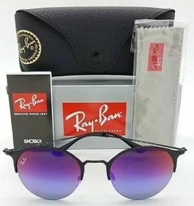 Ray Ban RB 3578 186/B1 Oval Black Frame Blue Violet Mirror Lens Sunglasses New - Picture 1 of 7
