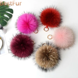 15cm / 6 "Grande Real Raccoon Piel Pom Pom Ball llavero Bolsa Charm Teléfono Colgante Regalo - Imagen 1 de 27