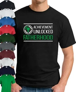 ACHIEVEMENT UNLOCKED FATHERHOOD T-SHIRT > Funny Slogan Novelty Geek Nerd Dad Top - Picture 1 of 22