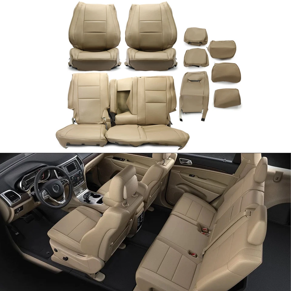Juego completo de cojines de 5 asientos beige delanteros y traseros para Jeep Grand Cherokee 2011-19 Foto 1 de 4